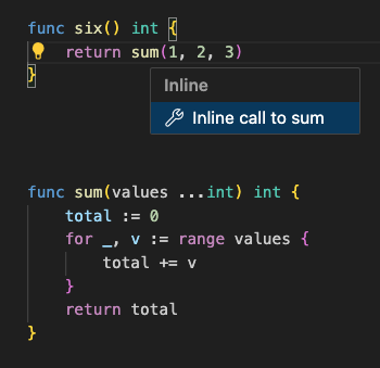Before: select Refactor… Inline call to sum